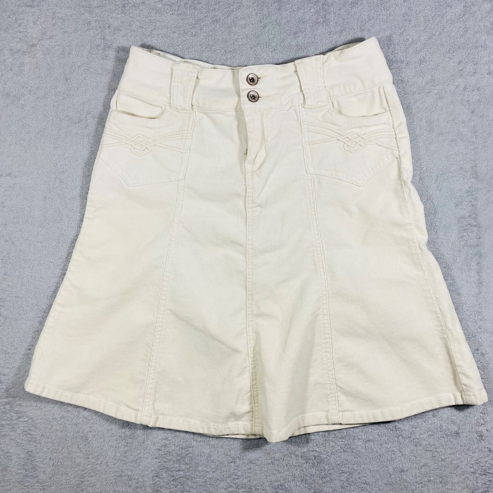 VTG Rewind Corduroy Skirt Women 7‎ Cream Off-White A-Line Mini Double Button Y2K
